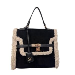 Badgley Mischka Faux‎ Suede Faux Sherpa Lock Detail Handbag 
Preloved 10x9x3.5